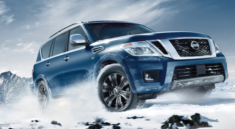 A blue 2017 Nissan Armada is shown from the front at an angle.